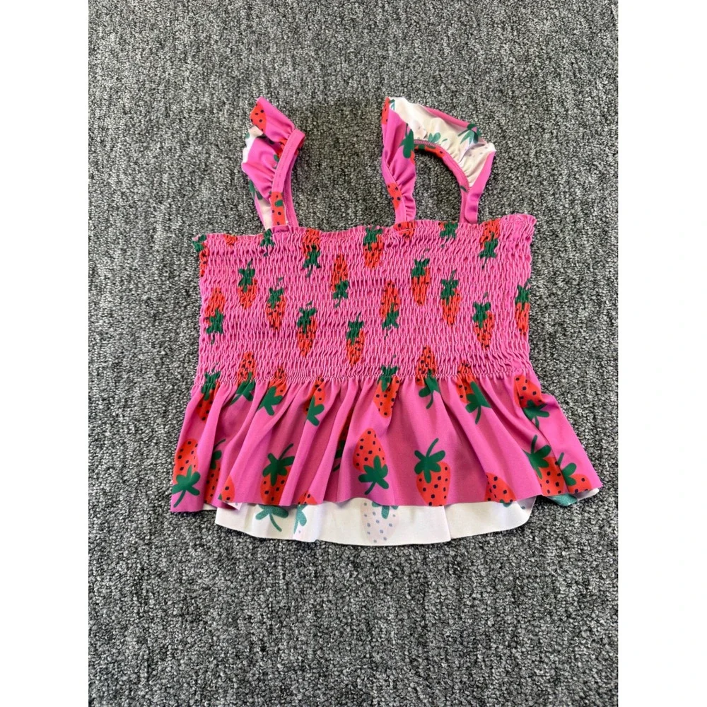 Hanna Andersson Swimsuit Girls 10 Pink Strawberry Green Stripe 2 Piece Tankini